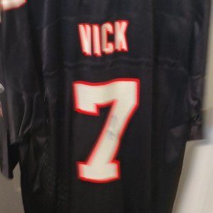 Autographed/Signed MICHAEL MIKE VICK Atlanta Retro Black Football Jersey RARE XL